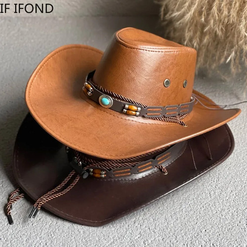 Kunstleder Western Cowboy Hüte für Damen Herren Vintage Gentleman Kleid Hüte - Bild 24 von 32