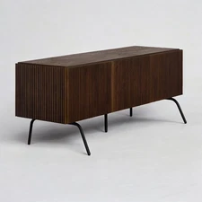 Veil TV Stand with 3 Doors for Tvs up to 60’’, Media Console with Vertical Groov