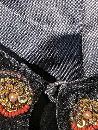 Saint Tropez West Bolero Perlen Crushed Samt Braun Jacke Größe M - Bild 5 von 9