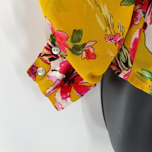 Kut From The Kloth Felicity Floral Print Wrap Top Blouse Yellow Sz XS Roll Tab - Picture 13 of 14