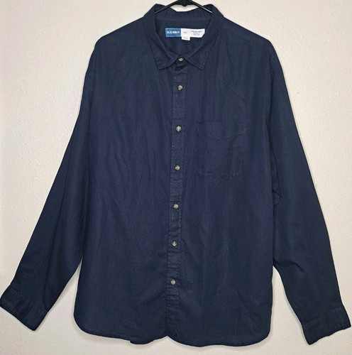 Old Navy Herren Regular Fit Leinenmischung Langarm Hemd Button-Down Blau XXL - Bild 1 von 14