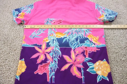 Retro Rifle Shirt Mens Large Pink Button Up Scarface V2 Mac 10 Hawaiian Floral - Picture 7 of 9