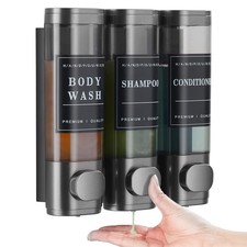 Shampoo and Conditioner Dispenser,Shower Soap Dispenser 3 Chamber No Drill Wa...