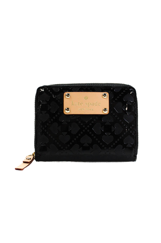Kate Spade Womens Patent Leather Zippered Compartmented Wallet Black 4.5" x 3"