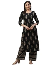 GoSriKi Women's Rayon Straight Kurta with Palazzo(Black)