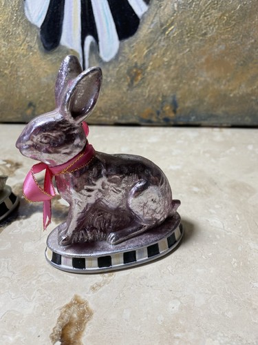 NEW Mackenzie Childs Set Of 3 (pink, blue & green) MINI CALICO FOIL BUNNIES - Picture 10 of 16