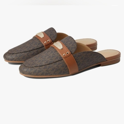 Michael Kors MK gold plate mules slip on shoes women’s brown tan size 6 - Picture 1 of 7