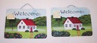 Small Country Cottage Hand-stenciled Welcome Slate with Leather Hanger 