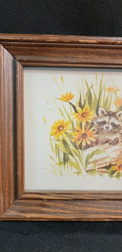 Vintage Holzrahmen Baby Waschbär & Rehkitz geschwärzte Susan Blumen Kinderzimmer Dekor Outdoor - Bild 4 von 12