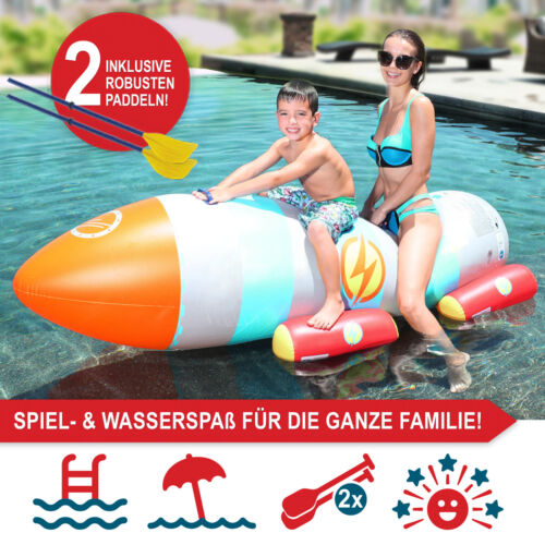 Pool Schwimmtier Rakete aufblasbar mit 2 Padel Wasser Kinder Padelboot Spielzeug - Bild 5 von 10