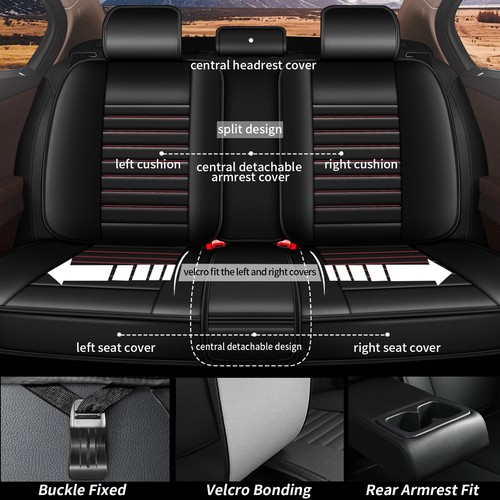 For Hyundai Kona 2018-2024 Car 5 Seat Covers Fuax Leather Front Rear Cushion Pad - Picture 6 of 9
