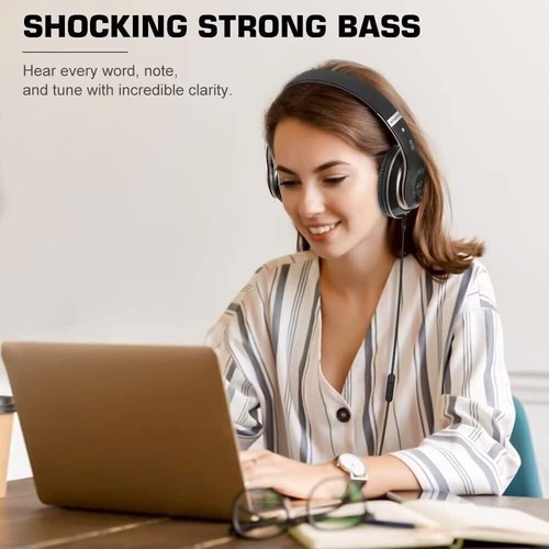 Wireless Headphones Bluetooth Noise Cancelling Stereo Earphones Over Ear Headset - Picture 7 of 8