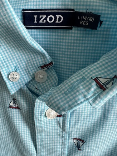 IZOD gingham BOYS size Large 14/16 SAILBOAT shirt Nautical long sleeve SHIRT - Picture 3 of 5