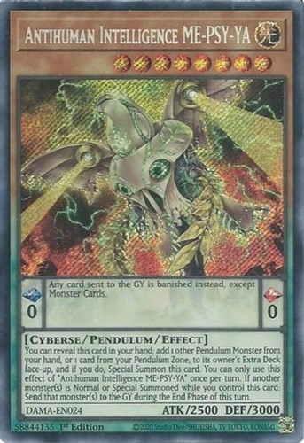 Yugioh! LP Antihuman Intelligence ME-PSY-YA - DAMA-EN024 - Secret Rare - 1st Edi