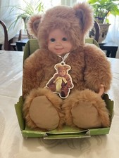 Anne Geddes 15" Brown Bear Blue Eye Baby Beanie Stuffed Plush Doll in Box