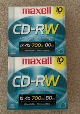 2 Pack Maxell CD-RW Discs, 700MB/80min, 4x, 10/Pack Rewritable Data Music Photos