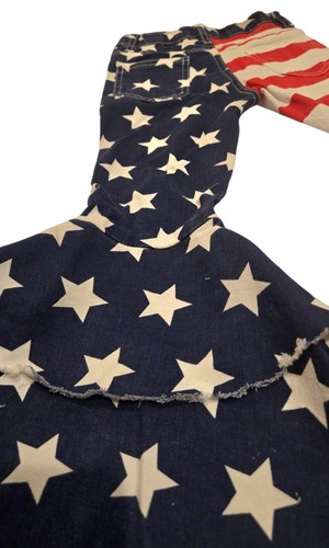 Girls American Flag 4th of July Distressed Denim Double Ruffle Bell Bottoms XL - Picture 10 of 17