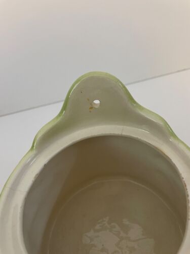 Salt Cellar Crock White Green Hanging Ceramic Wall Pocket Farmhouse Open - Picture 9 of 11