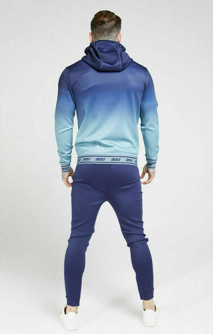 SikSilk Mens Agility Zip Through Fade Hoodie BLUE Sizes XS to M NEW