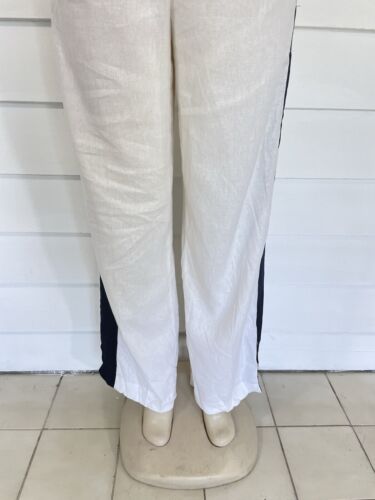 NEW ZARA WOMAN WHITE LINEN BLEND TROUSERS PANTS STRIPES WAIST 26" SIZE S Y649 - Picture 3 of 13