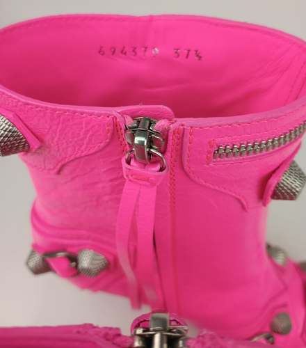 Balenciaga Women's Fluo Pink Cagole Leather Pointed Toe Ankle Boots Size 37.5 EU - Picture 8 of 8