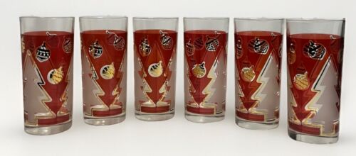 Libbey Christmas Tree Red Green Gold Tumbler Highball Italy Lot of 12 Vintage - Picture 11 of 13