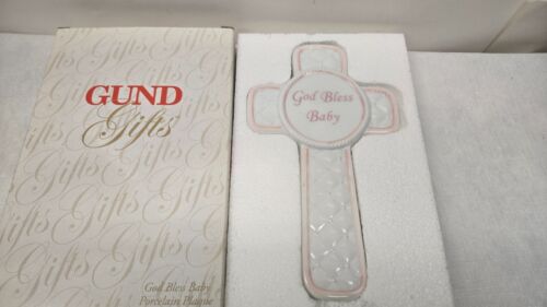 Gund God Bless Baby Porcelain Cross Plaque Pink Baby Girl Brand New in Box - Picture 4 of 11