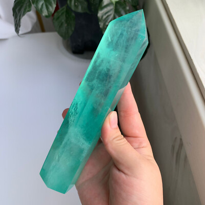 473g Green Lake Fluorite Point Tower Quartz Crystal Specimen Polished Healing