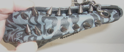 LOUNGEFLY SKULL SPIKED PURSE WITH TAGS CHAIN HANDLE GRAY BLACK - Picture 11 of 17