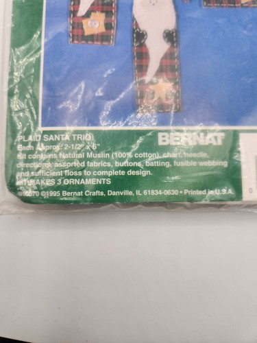 Bernat Stitchery Applikation Kit kariert Santa Trio 95-6007-00 Ornamente Vintage Neu aus altem Lagerbestand - Bild 4 von 5