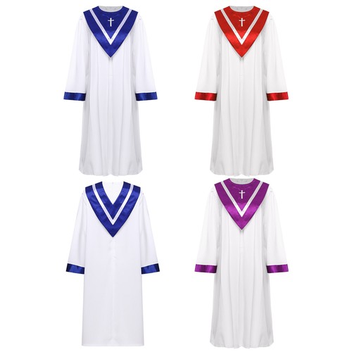 Unisex Choir Robe Choir Stole V Shape Embroidery Cross Set Church Baptism - Picture 3 of 29