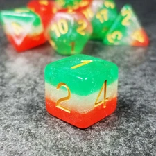 Sage’s Cantrips - Red/Wht/Green Watermelon Resin Polyhedral Dice Set DnD RPG