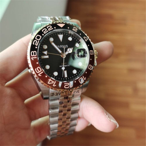 Orologio Uomo 40mm Parnis Movimento Automatico GMT Cristallo Zaffiro Lunetta Girevole - Foto 20 di 38