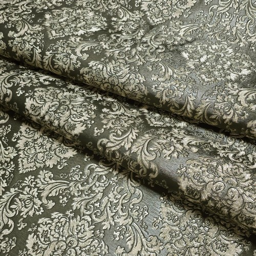 Dark gray bronze gold metallic Victorian damask faux fabric textured Wallpaper - Picture 10 of 14