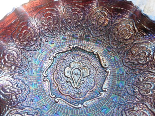 Vintage Fenton Persian Medallion Black Carnival Glass Ruffled Bowl Dish EUC - Picture 10 of 10