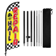 FSFLAG Hail Repair Swooper Flag 8FT with Pole Feather Banner for Auto Repair Ads