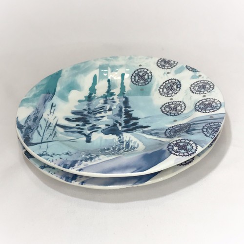 Anthropologie Winter Canape Plates Set of 2 Snowy Pine 6.5” Melamine - Picture 4 of 7