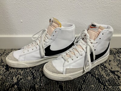 Nike Blazer White Leather High Tops with Black Swoosh Size 11