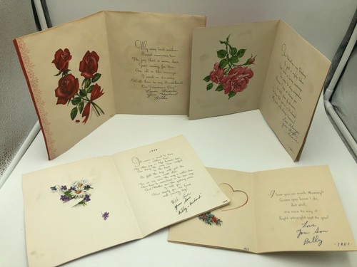4Pc Vintage Valentines Day Card Holiday Lot Used Paper Satin Embellished Heart - Picture 8 of 9
