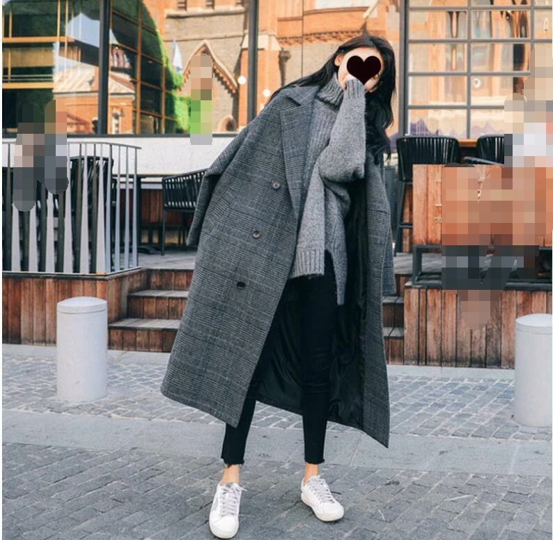 Fashion Long Plaid Coat Women s 2020 New Casual Korean Loose woolen Coat Jacket