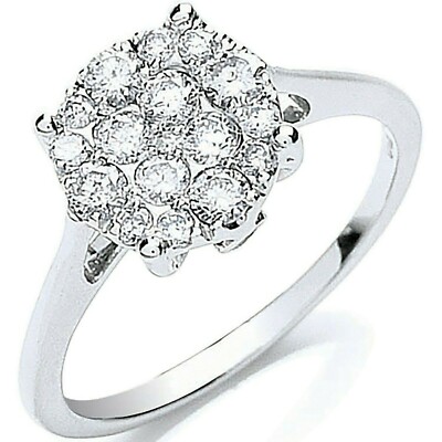 Vero Anello con Diamante a Grappolo 18ct Oro Bianco Carato