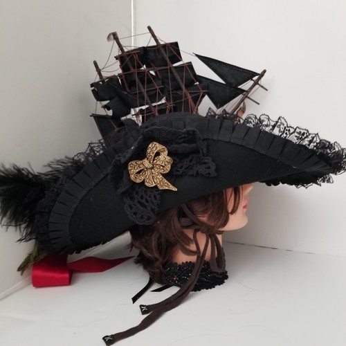 Custom Pirate Jolly Roger Hat Complete Costume Multiple Pieces Some NWT SZ S-M - Picture 4 of 19