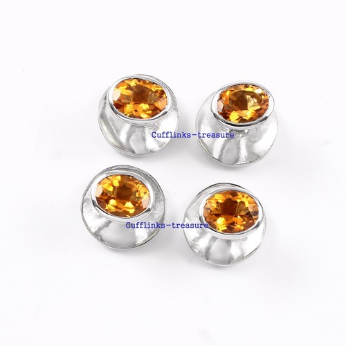 Natural Citrine Gemstone with 925 Sterling Silver Men's Tuxedo Buttons set #7900 - Picture 6 of 6