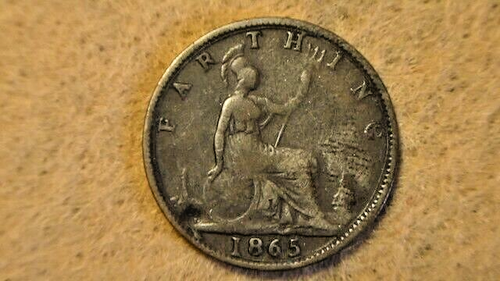 1865 GREAT BRITAIN FARTHING; KM#747 Bronze - Picture 3 of 4