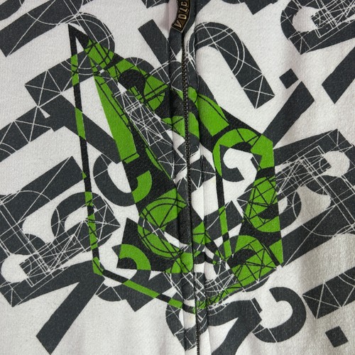 Volcom Graphic Print White Lime Green Gray LINED Hoodie Y2K Size Medium - Picture 3 of 22