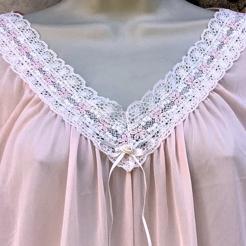 Camisón Sears Carriage Court para mujer M rosa melocotón encaje hasta la rodilla manga corta - Imagen 4 de 10