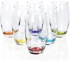 Large 16 oz Belly Shaped Multicolored Water Cocktail Drinking Glass Set of 6