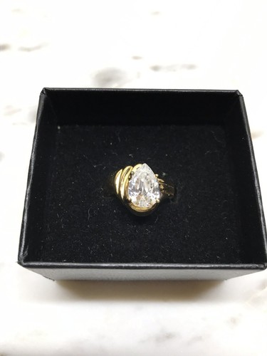 TECHNIBOND STERLING SILVER WITH GOLD VERMEIL OVERLAY PEAR SHAPE CZ SIZE 5 RING - Bild 5 von 7