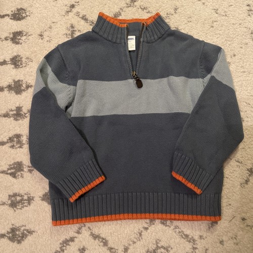 Boys Gymboree Cardigan 1/4 Zip Up Sweater Size 4 Blue Stripes Orange Fall EUC - Picture 1 of 5