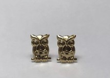 SMALL 14K YELLOW GOLD OWL STICK STUD EARRINGS BIRD